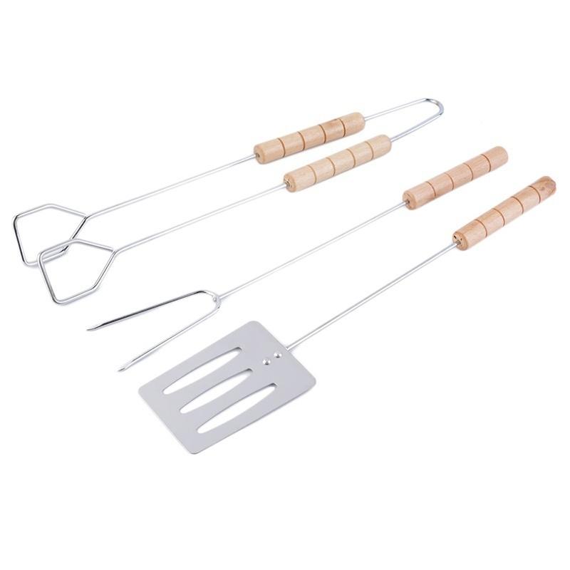 3-teiliges Grillwerkzeug-Set, Spatel, Gabel, Zange mit langen Griffen, Grillwerkzeug
