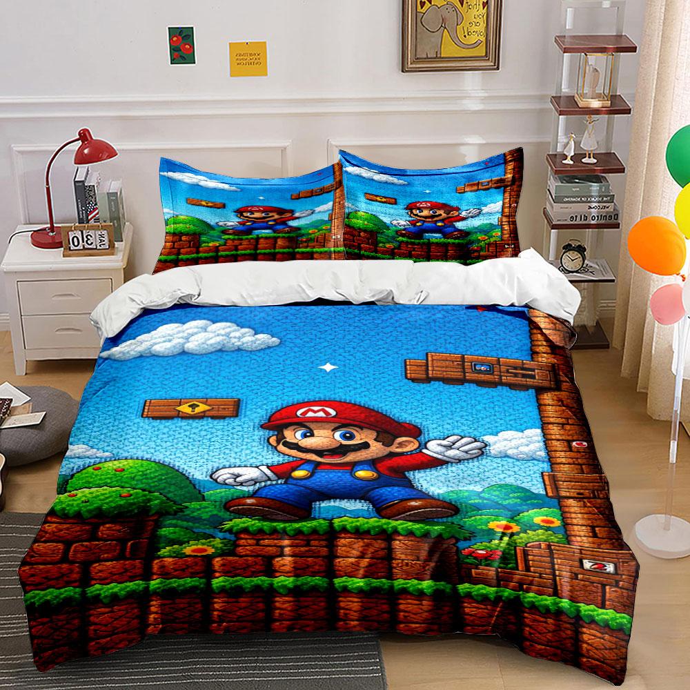 Mario-themed scene with blocks. Bedding sets Duvet cover sets Duvet covers Pillowcases(1 * Duvet Cover 2 * Pillowcases without duvet insert) 135x200cm
