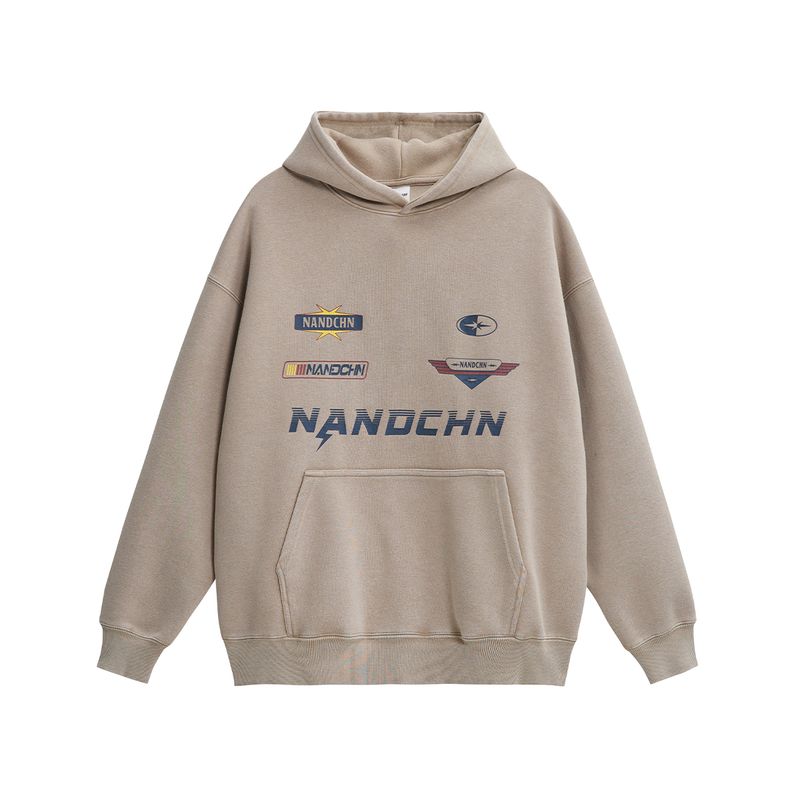 

Men s American Retro Casual Letter Hoodie Spring and Autumn High-End Lazy Style Biker Hoodie Jacket Khaki X L