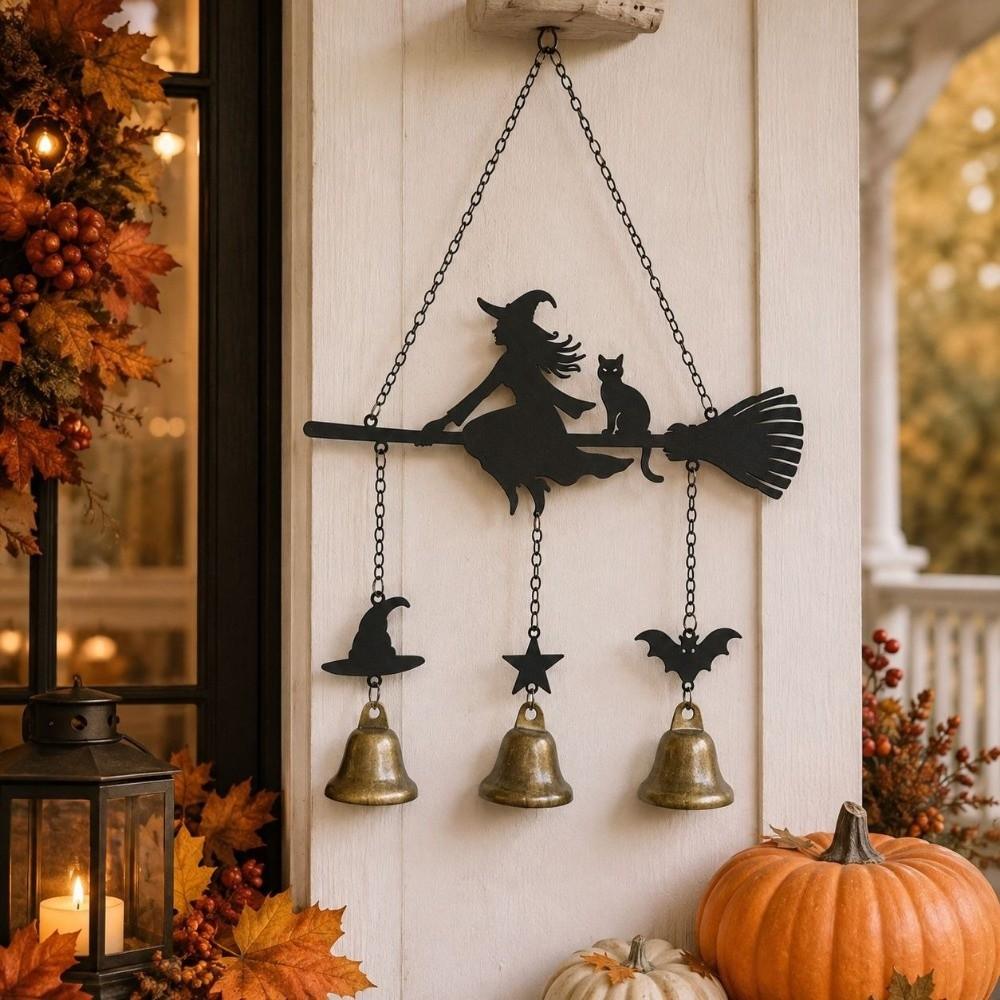 Vintage Witch Broom Wind Chime Iron Garden Patio Decor Halloween Wind Chime Outdoor Decoration