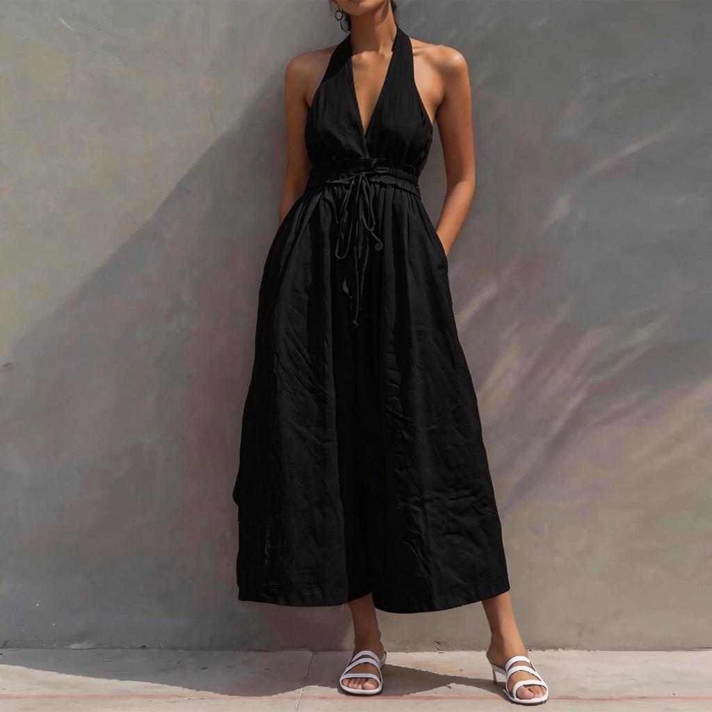 Jumpsuits Für Damen Ärmellos Spaghettiträger Damen Jumpsuit Weiter Beinschnitt Mit Taschen