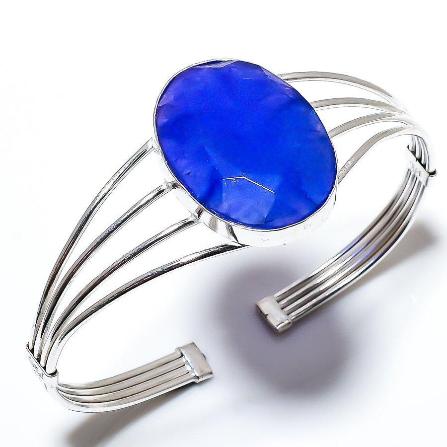 

Sapphire(Simulated) Gemstone Gift Cuff Jewelry Bracelet AdjustableSR-2610