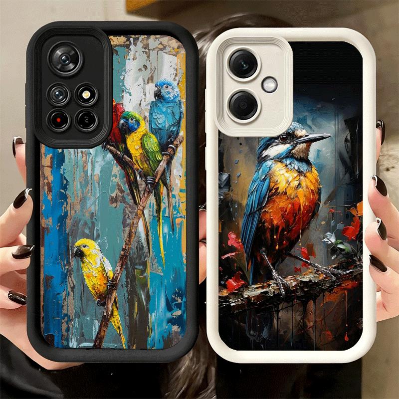 Bird Oil Painting Style Soft Phone Case for Xiaomi Poco X7 X6 X5 Pro X4 Gt X3 F7 Ultra M8 M7 Redmi 15C 15 14C 13 13C 12 12C 10 1