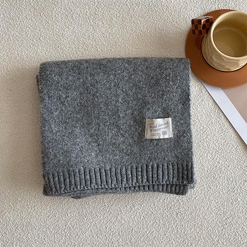 Winter New Solid Color Korean Knitted Wool Blended Luxury Women's Scarf Warm and Cold Proof Shawl Fashion Versatile Scarf