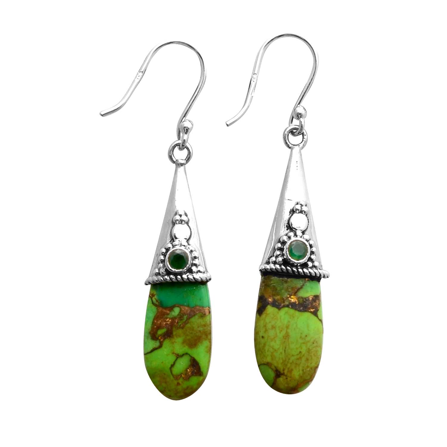 

Green Turquoise Gemstone Earrings Solid 925 Sterling Silver Handmade Earrings Jewelry Gift For Women And Girls E-3129