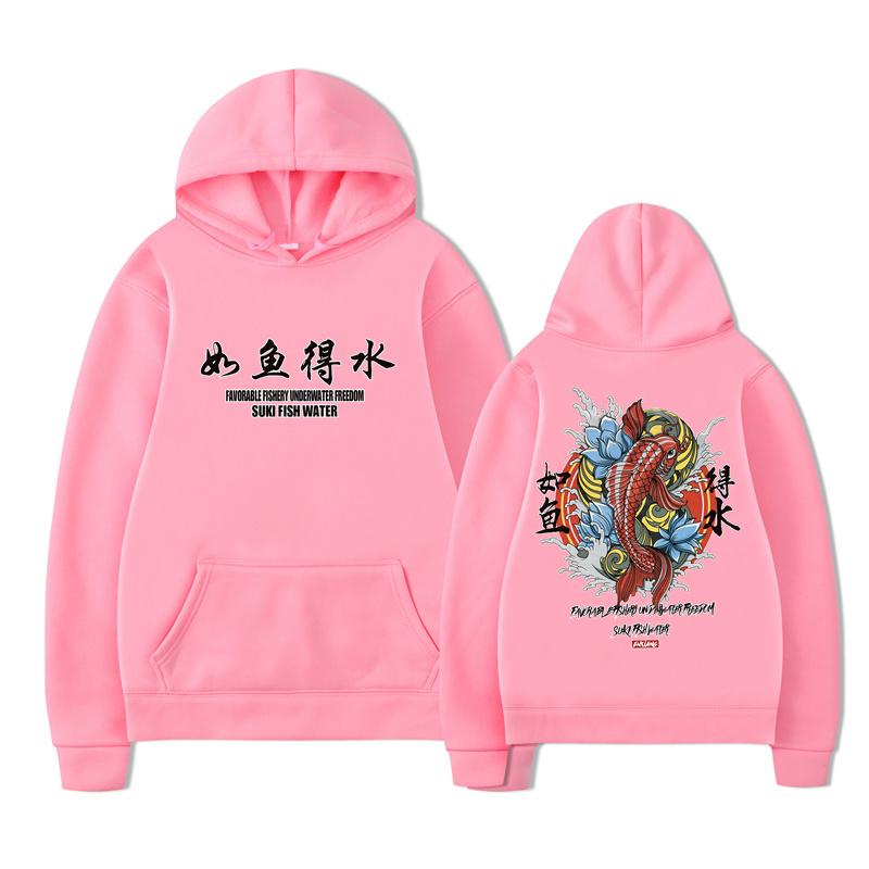 100% cotton new style men's cool male hip-hop hooded sweater Japanese style koi casual sweater streetwear men/women pullovers