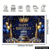2D flat birthday party banner background - Blue and gold crown theme with blue velvet backdropzyc