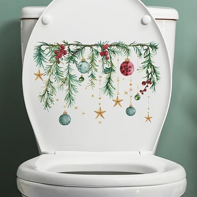 1 Stück Weihnachtliche Festliche WC-Deckel-Aufkleber mit Kieferngirlande, Beeren und Kugeln, Selbstklebender Kunststoff-Weihnachtsdekorationsaufkleber