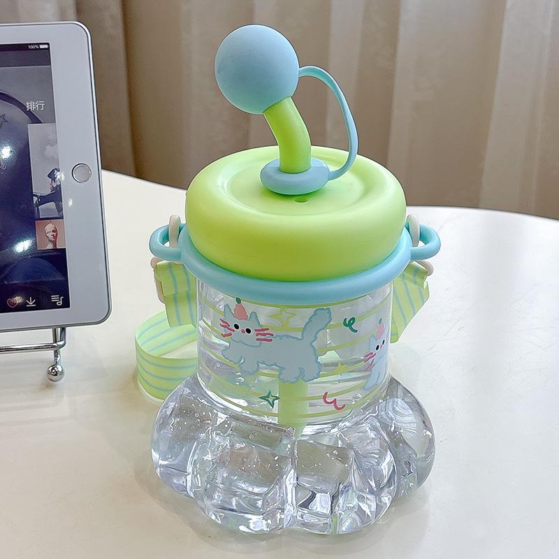 1L Cute Plastic Straw Water Bottle For Girls Creative Cat Claws Large Capacity Tabletop Sippy Cup  Portable Student Drinking Cup