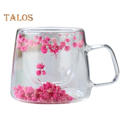 

200 мл Двойные стеклянные чашки с настоящими сухоцветами Термостойкие прозрачные кофейные кружки Цветочный дизайн Чайные чашки для элегантного потягивания розовый