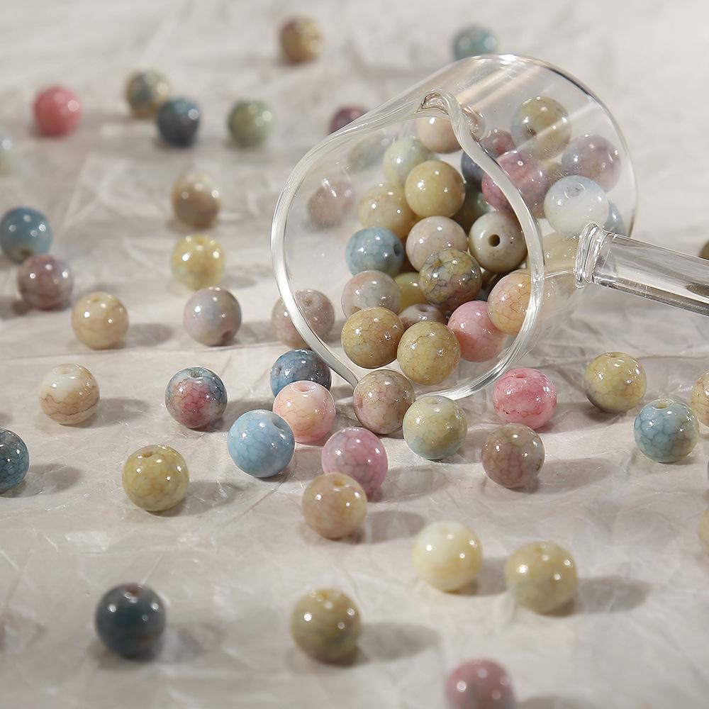 100pcs 8mm Pastoral Oil Painting Imitation Ceramic Glass Jade Crushed Beads for DIY Handmade Bracelets and Loose Beading