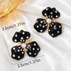 Faux Pearl Accent Flower Stud Earrings Black Polka Dot Gold Tone Edging Perfect BFF Gift for Female Friends