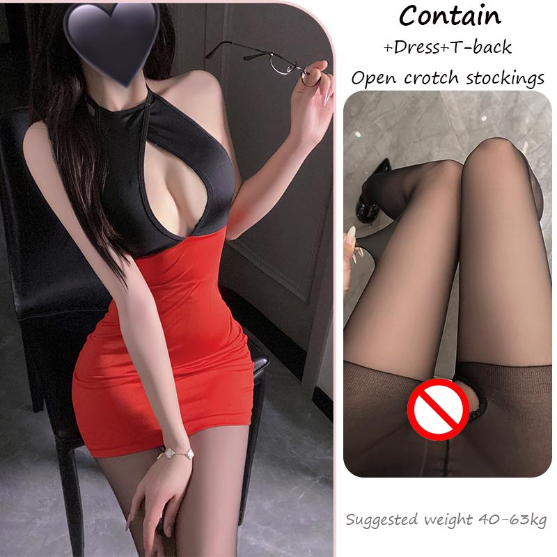 Sexy Secretary Roleplay Underwear Women's Passionate Sleep Dress Set Unique Cosplay Clothing