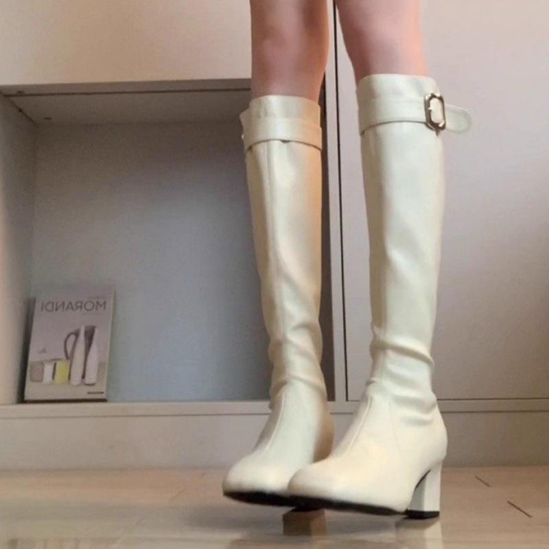 

Coarse heel knight boots women s new fashion boots in autumn and winter 2025 fashion versatile Spice Girl style but knee boots 39 бежевый