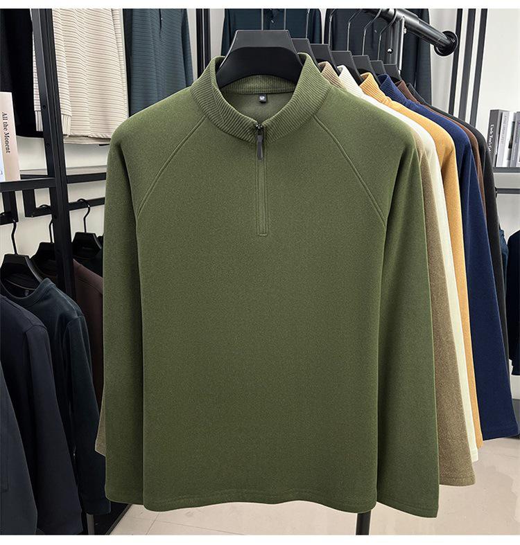 Męska dwustronna, kationowa, szczotkowana, ciepła koszulka z półgolfem i zamkiem błyskawicznym