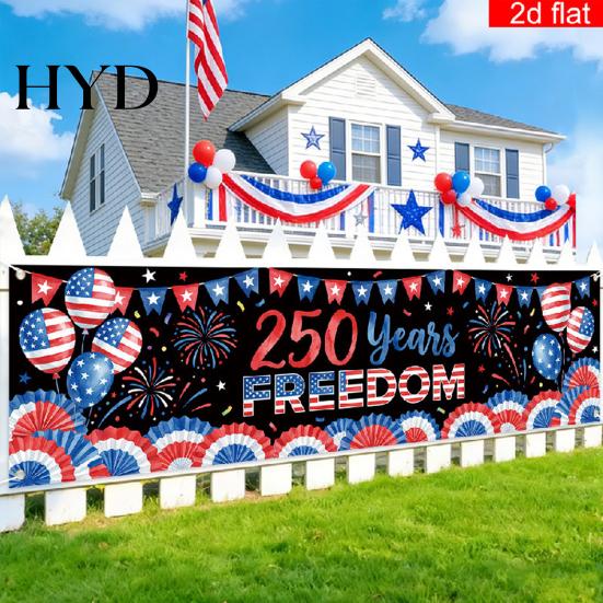 Independence Day Banner 250th Anniversary 6.5x1.5ft 250 Years of Freedom American Patriotic Decoration 1776-2026 Waterproof USA Porch Sign for