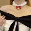 Burgundy Plush Choker Necklace, Autumn Winter New Year Christmas Atmosphere Red Clavicle Jewelry