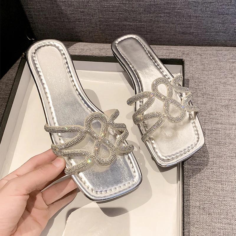 

Летний стиль Модные, Удобные, Повседневные и Универсальные Сандалии и Шлепанцы для Женщин с Хрустальными Бриллиантами Большие Размеры 35-42 42 серебряный