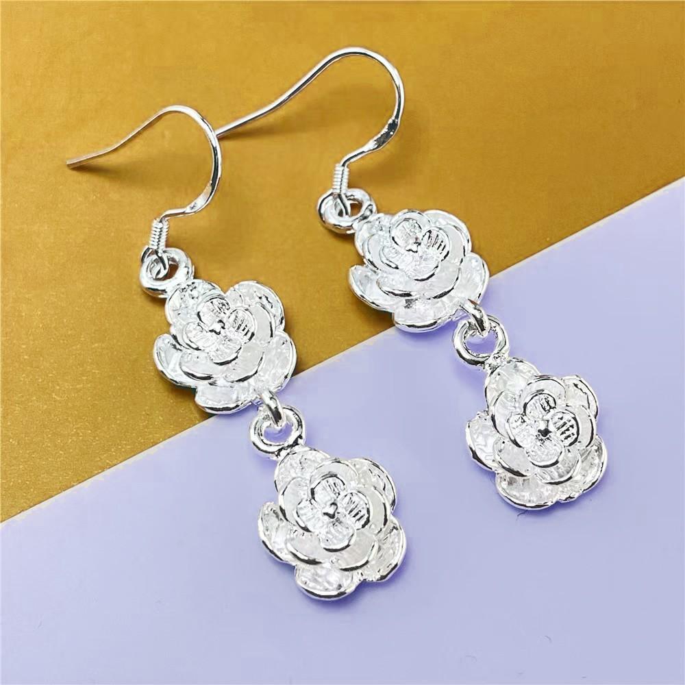 New Original   Copper Elegant Rose Flower Necklace Earrings For Woman Fashion Jewelry Sets Wedding Party Holiday Gift