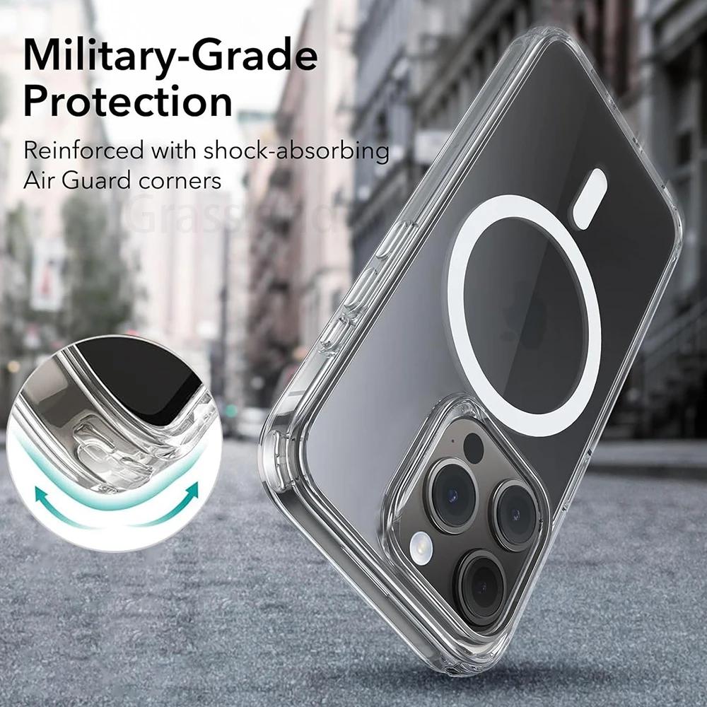 Luxury Magnetic Wireless Charging Phone Case For iPhone 16 15 14 13 12 11 Pro Max Plus For Magsafe Transparent Back Cover