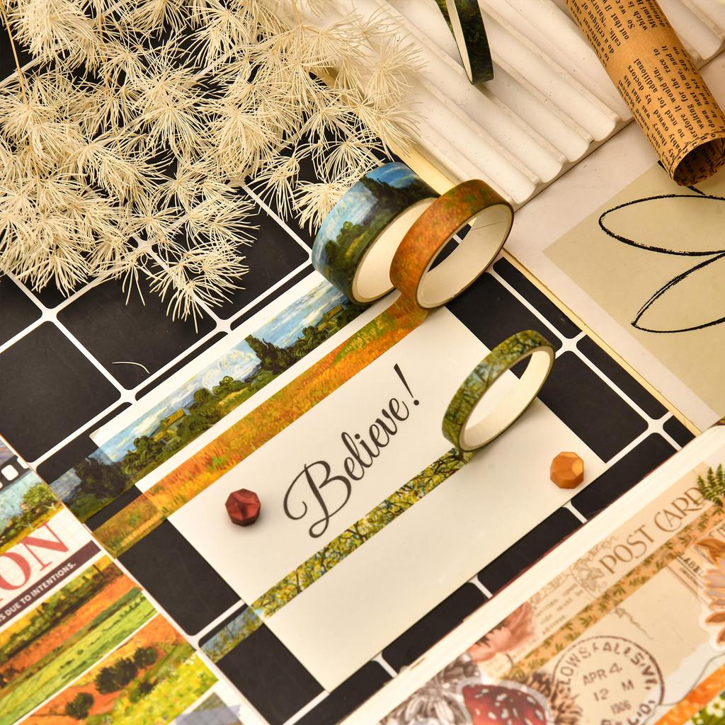 Songdao Washi Tape Sternen-Set Gold- und Silberfolie Ölgemälde Abdeckband Van Night Perfekt für und Geschenkverpackung x 2m Himmel, 25-Rollen-Band, Gogh-Stil