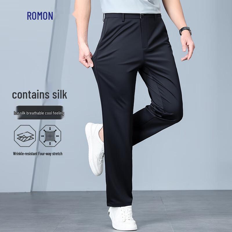 

Luomeng Men s Silk Blend Ice Silk Straight-Leg Casual Pants 31