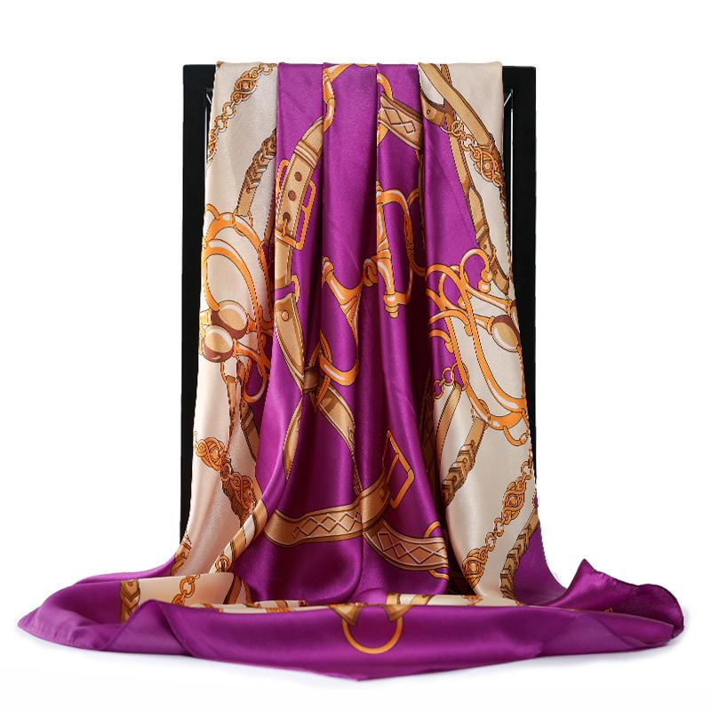 90X90CM Square Women Scarves Silk Office Ladies Hair Neck Bandanna Headband Foulard Headcloth Muslim Headscarf Female Muffler