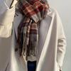Autumn Winter Plaid Tassel Scarf Women Imitation Cashmere Thickened Warm Tassel Scarf Fashionable Versatile Shawl Wrap Scarves