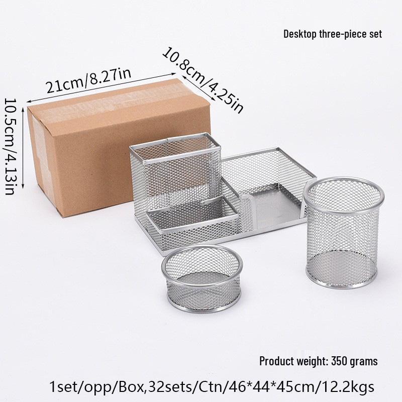 Six-Piece Metal Mesh Desktop Pen Holder and Stationery Storage Set