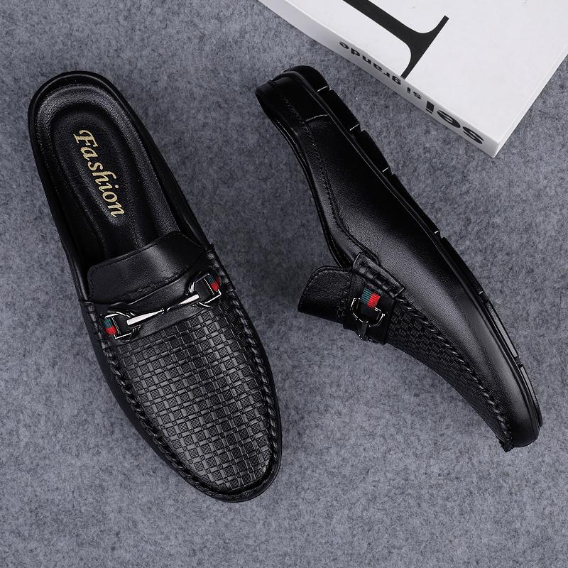 Men's First Layer Cowhide Genuine Leather Mules Male Summer Casual Breathable Comfy Sandals Open Back Low-heel Slipper