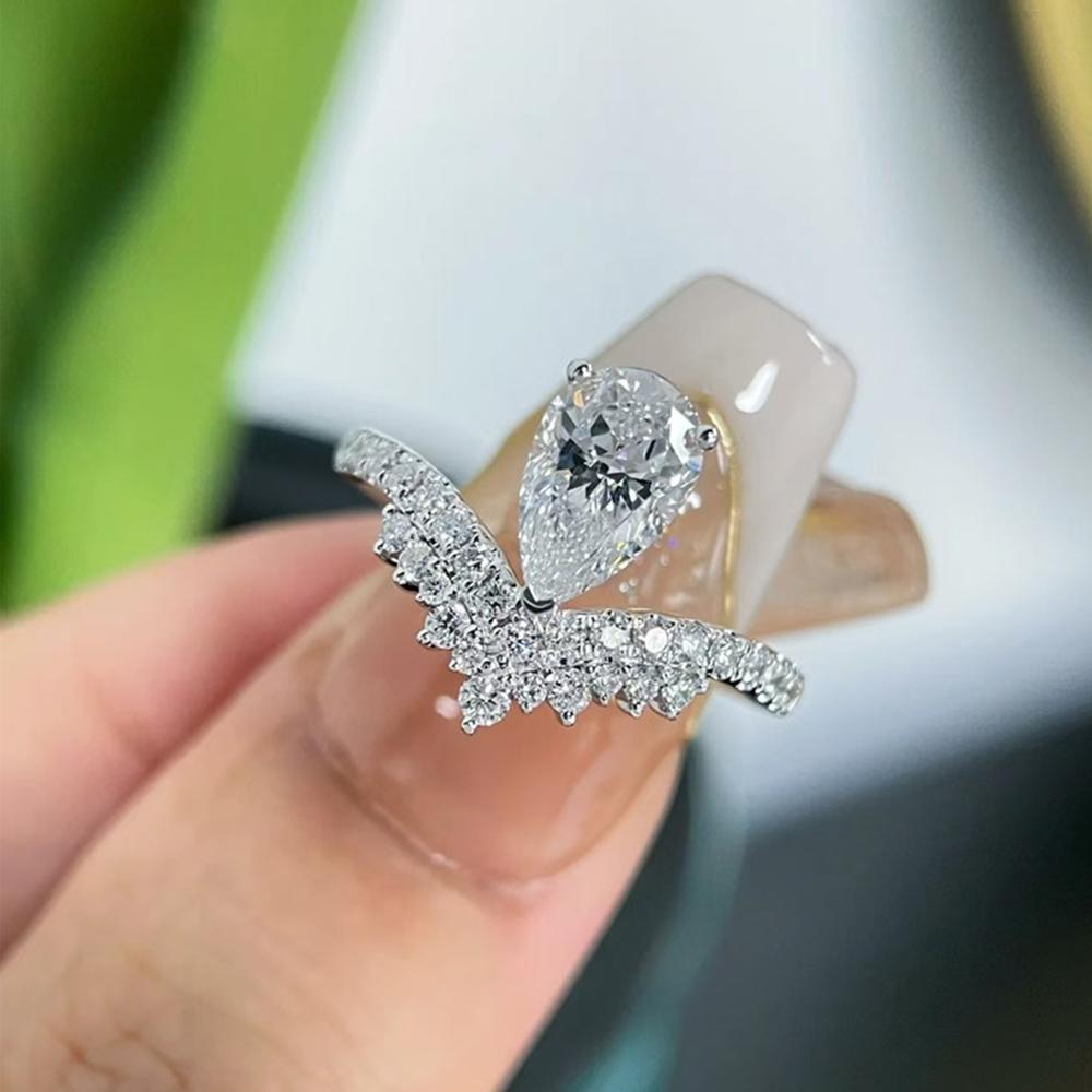 6x9mm 1.5CT Pear Cut Moissanite Diamond Ring for Women   CopperWater Drop Shape Rings Wedding Bands Jewelry Gift