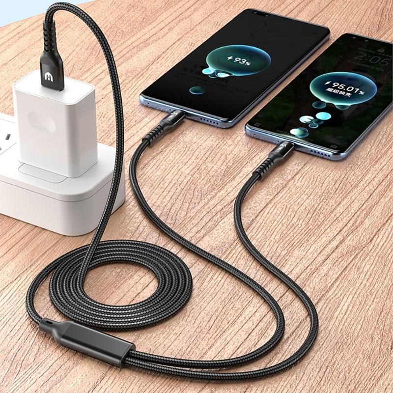 2 In 1 USB Charging Cord Wire Nylon Weaving with USB 5Pin and Type C Output Connectors for Phones Tablets Laptops