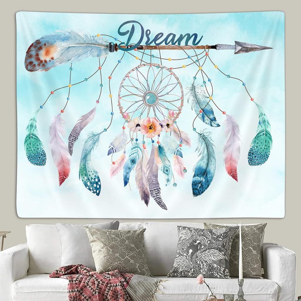 Dream Catcher Tapestry Colorful Feather Tapestry Psychedelic Starry Sky Tapestry for Bedroom Living Room Dorm Wall Hanging Decor