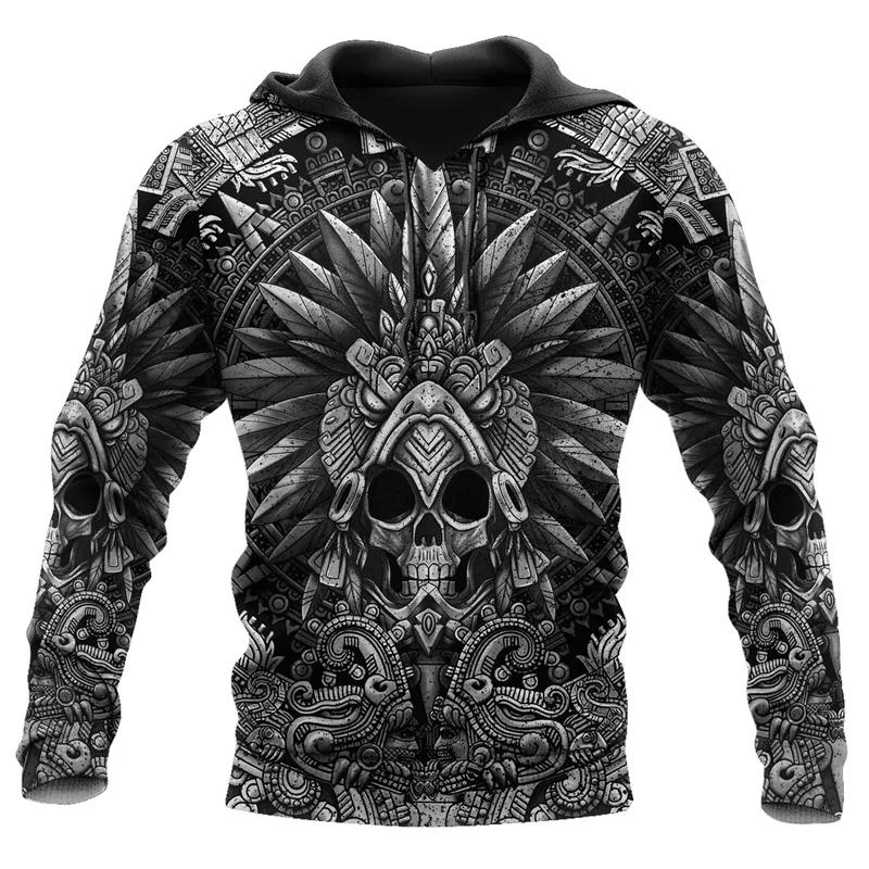 Mexico Aztec Hoodie 3D Printed Vintage Mexican Totem Sweatshirt Men Clothes Long Sleeves Outdoor Sports Pullover Hoodies Coat
