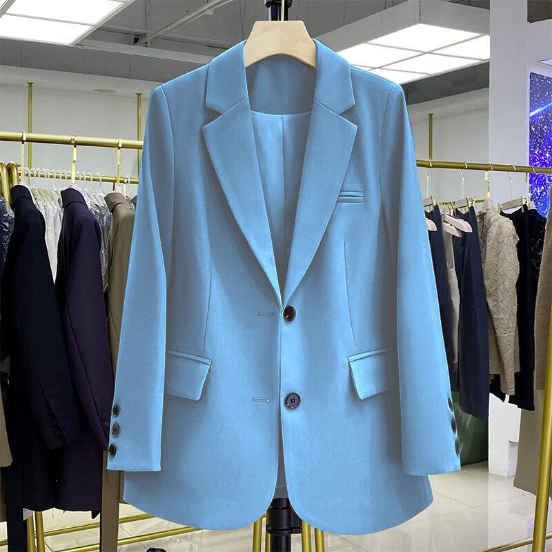 Dámský jednobarevný dvouknoflíkový blejzr, Kancelářská bunda v Commuter stylu ze směsi polyesteru a bavlny, Elegantní kapsa, Business Casual blejzr