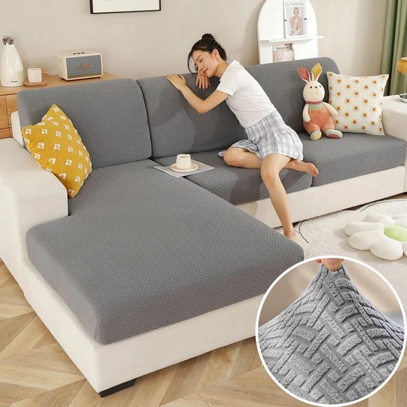 Elastic Soft Sofa Seat Cushion Cover Winter Jacquard Anti-dust Decor Couch Covers  Corner Sofa Slipcover for Living Room Pets