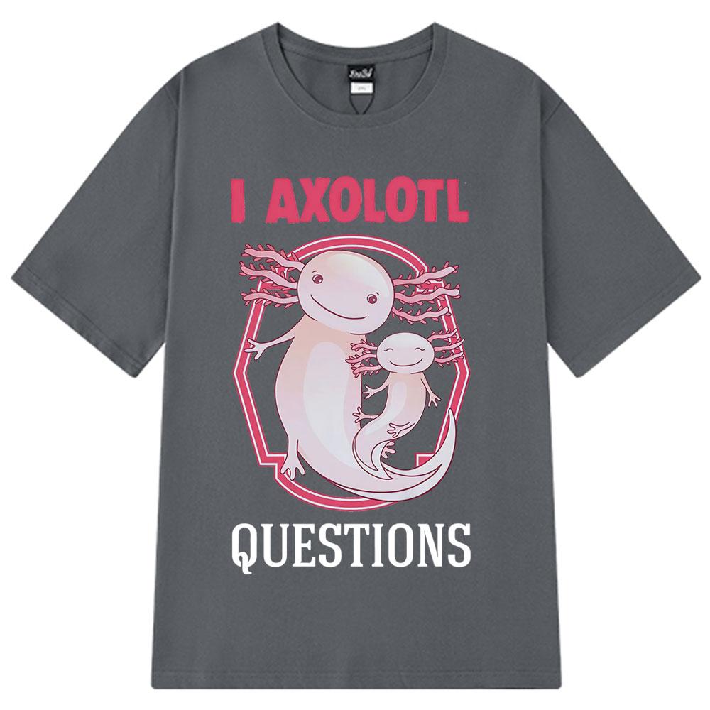 Ich stelle viele Axolotl-Fragen Retro Lustig Sommer Locker Lässig Hip-hop T-Shirt Übergroß Harajuku Herren Damen T-Shirts Streetwear