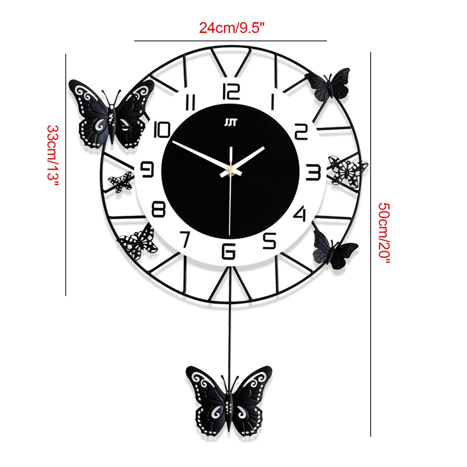 

20-Inch Large Round Wall Clock, Butterfly Decoration, Silent Pendulum, Battery Operated,Non-Ticking, Modern Art Wall Clock Decor