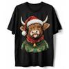 Christmas Highland Cow T-Shirt Funny Ugly Sweater Santa Hat Farm Animal Gift Tee