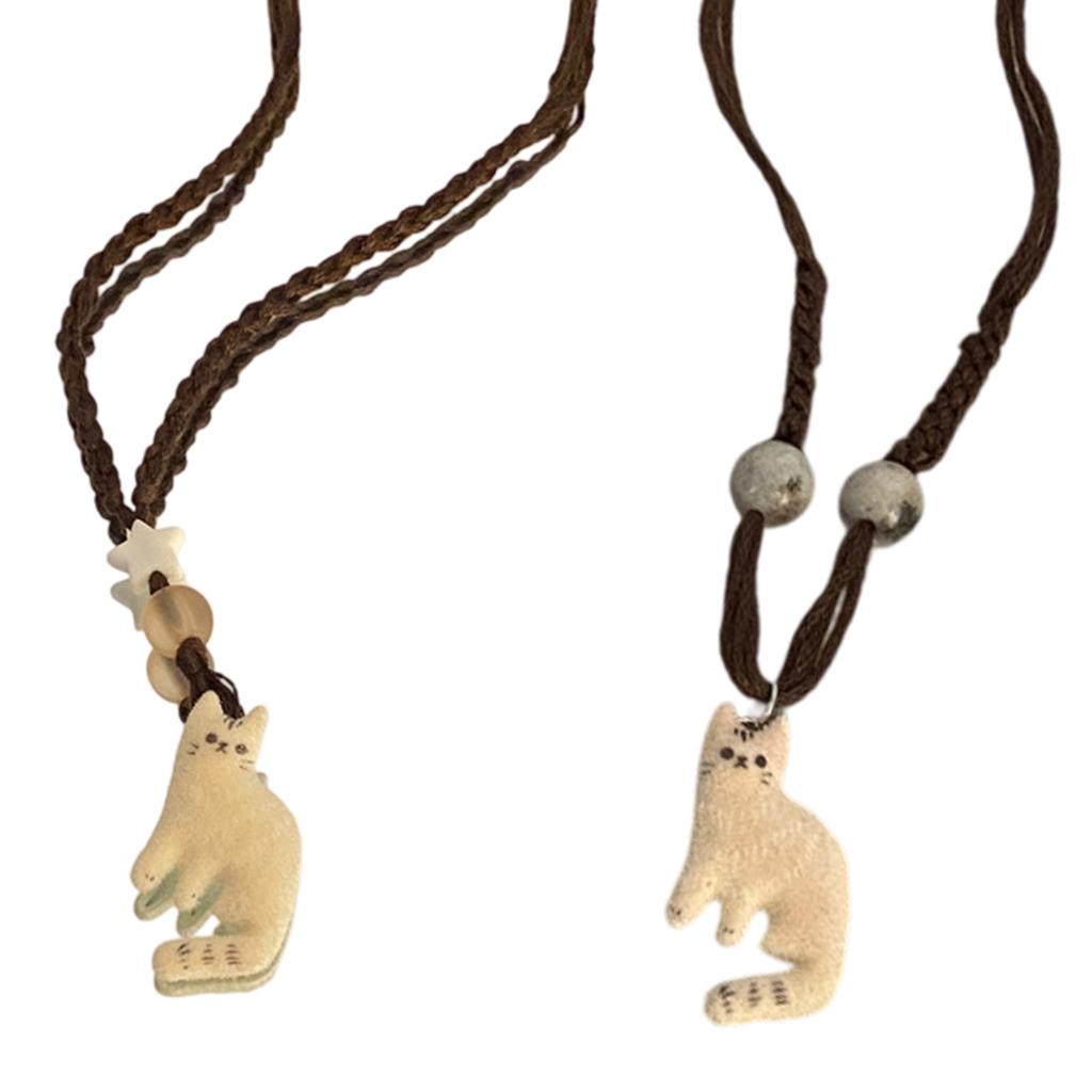 Cats Pendant Necklace Adjustable Flocking Rope Clavicle Chain Unique Gift For Cats Lovers And Fashion Enthusiasts