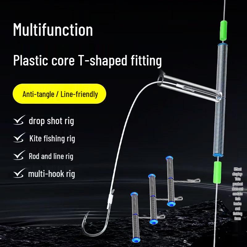 Anti-Tangle Fishing Rig: T-shaped Leader Splitters, Rubber Tube, Kite Fishing Hooks, 3-Way Swivel Hook Separator