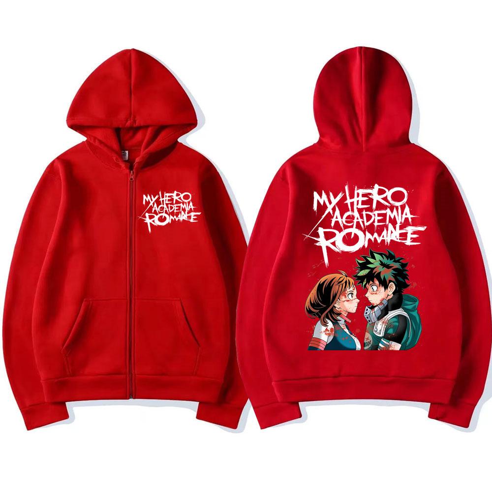 Anime My Hero Academia Midoriya Izuku Deku OCHACO URARAKA Zipper Hoodies Men Fashion Long Sleeves Zip Up Sweatshirts Coat Jacket