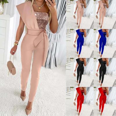 Kvinnor Damtryckta Sommar Ärmlös Rygglös Lösa Långa Playsuits Rompers Jumpsuit