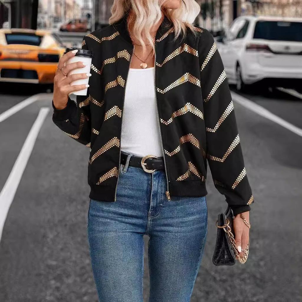 Spring Autumn Casual Ladies Long Sleeve Baseball Zip Jacket Coat