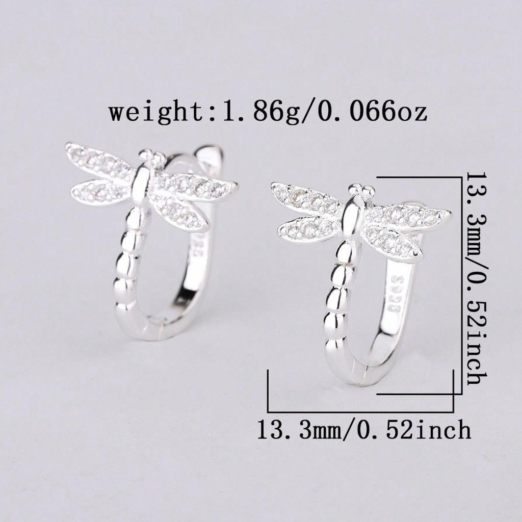S925 Sterling Silver Dragonfly Sparkling CZ Hoop Earrings Hypoallergenic Animal Huggie Earrings for Women Jewelry