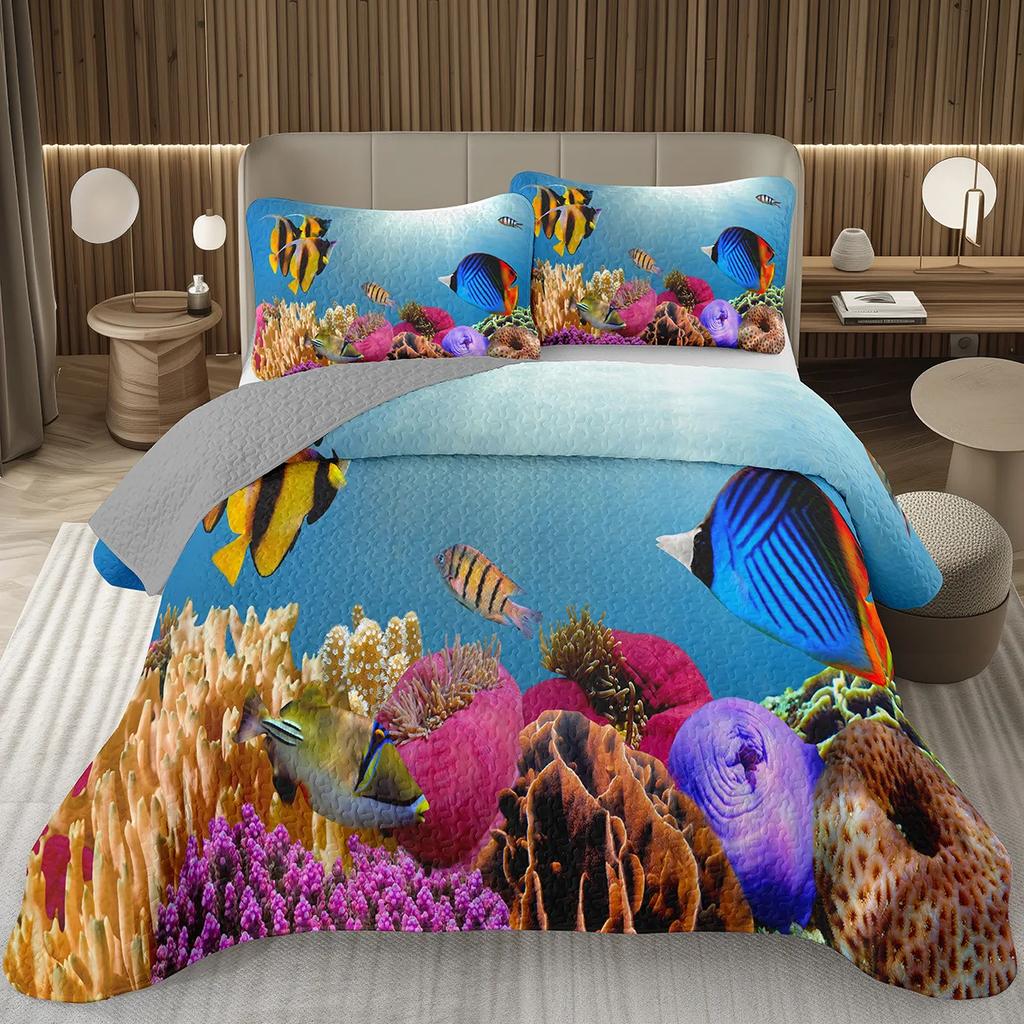 Comforter 3D Ocean Fish Bedding Set Tropical Fish For Kids Boys Girls Room Decor Nature Underwater World Nautical Set