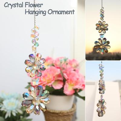 Faux Crystal Flower Suncatcher Decoration Indoor Outdoor Colorful Faux Crystal Double Sunflower Window Hanging Ornament