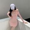 Fashion Black Sexy Spice Girl Neck Long Sleeve Dress Women's Spring New Slim and Skinny Stacked Hip Wrap Skirt
