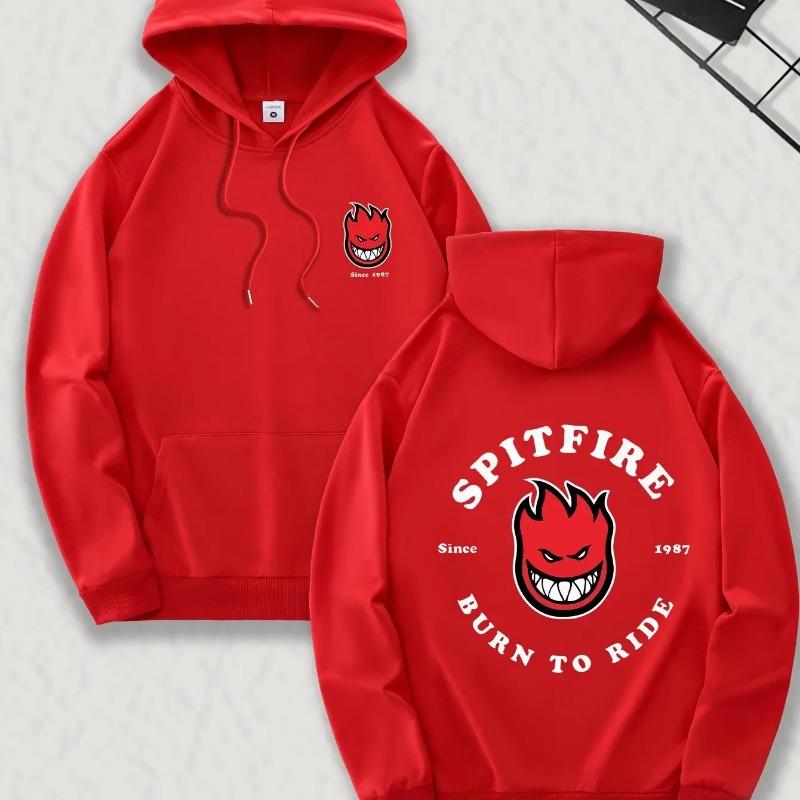 Men's Trendy Hooded Sweatshirt, Daily Casual Drawstring Sports Hoodie, Front and Back Printed Design, Front Kangaroo Pocket