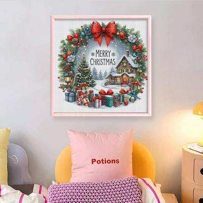 Vollstickerei Öko-Baumwollgarn 14CT Zählvorlage Weihnachts-Haus Kreuzstich-Set